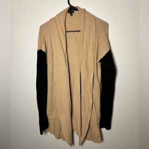 Talbots lambswool blend black & tan cardigan sweater size medium knit open front